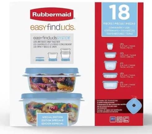 Rubbermaid Easy Find Tapas Contenedores de almacenamiento de alimentos, edición especial, azul hielo, juego de 18 piezas