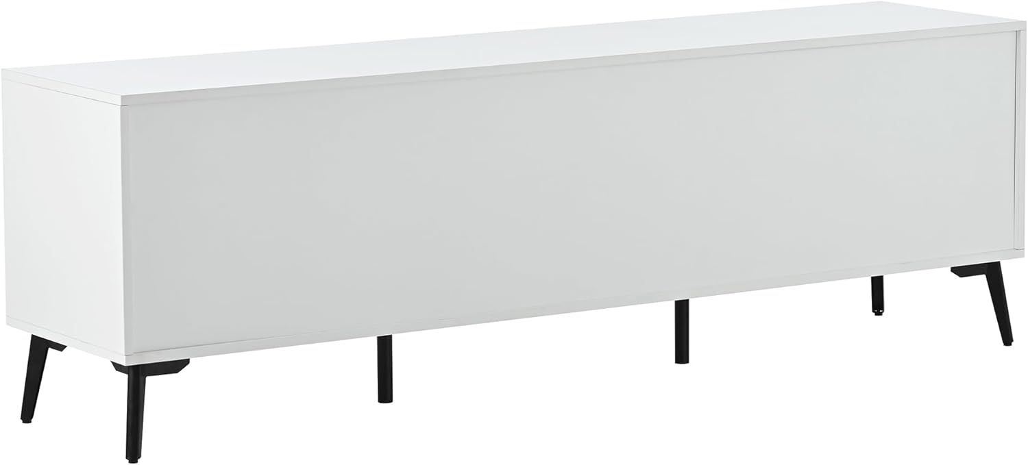 Soporte de TV moderno de mediados de siglo para TV de 75 pulgadas, gabinete de TV de madera con cajón y estante abierto, mesa consola de TV
