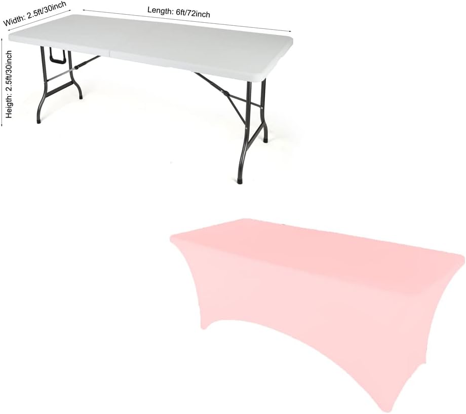 Mantel de mesa de elastano elástico rosa de 6 pies para mesa plegable rectangular ajustable