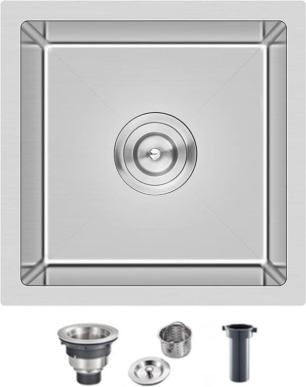 MESIDA Fregadero de cocina de acero inoxidable SUS304 de 15 pulgadas con un solo tazón (15 x 15 x 8 pulgadas)