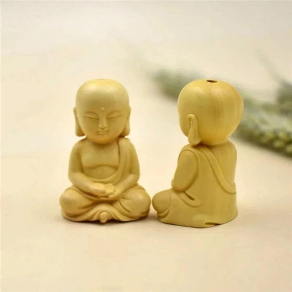1 Uds. Adorno de Buda de madera, estatua creativa de monje pequeño, estatua de Buda para decoración del hogar, auto y escritorio (2)