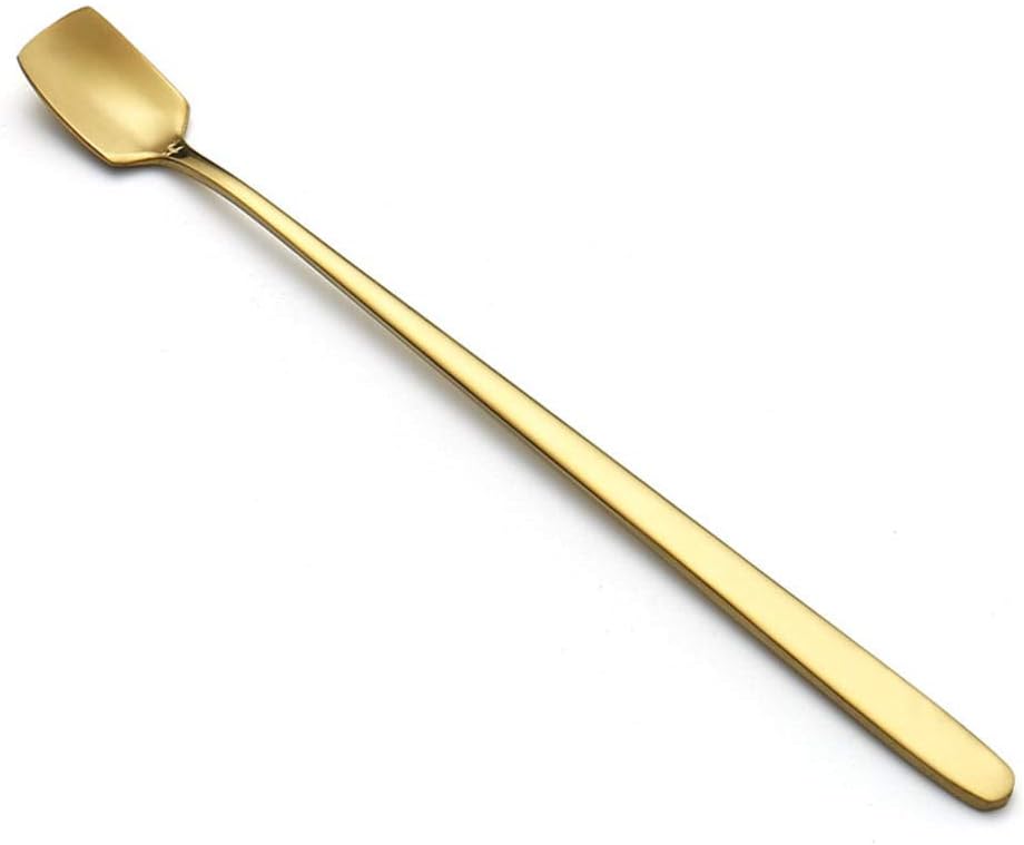 NUOMI 6 cucharas de mezcla de mango largo de acero inoxidable, cabeza cuadrada, para café, té, postre, cóctel, cocina, 13156.7 in, dorado
