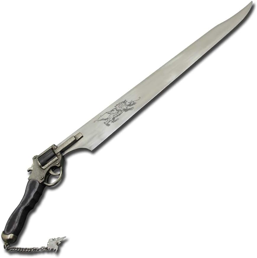 Espada funcional de réplica de revólver para cosplay, construcción de acero inoxidable, funda de cuero, espada de anime con un revólver funcional