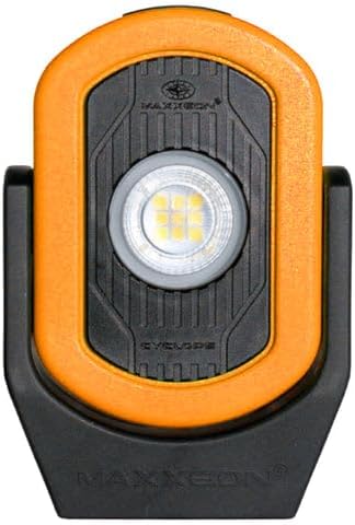 MAXXEON Cyclops – Luz de trabajo recargable LED de 720 lúmenes, luz mecánica, base magnética, luz giratoria de rotación de 360 grados, con una luz