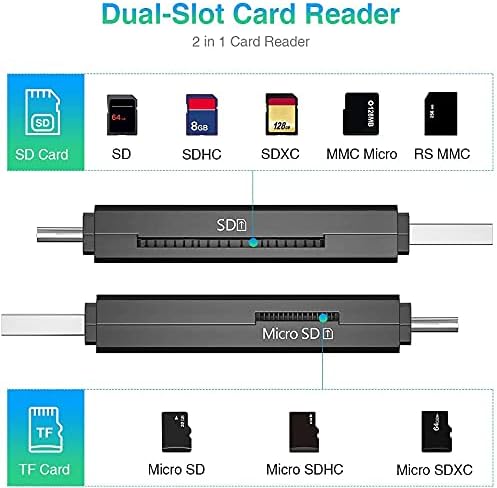 Vanja – Lector de tarjetas de memoria, conector dual USB CUSB 3.0, adaptador de lector de tarjetas SD compatible con SDMicro SDSDHCSDXCMMC tarjeta