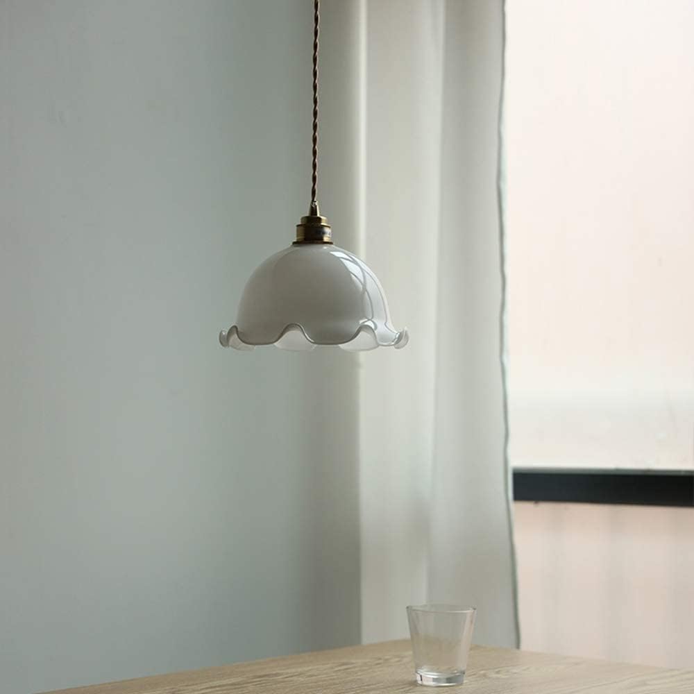 Shun Ze Chandelier, Contemporary Country Hanging Lights Copper Glass Height Adjustable Pendant Lighting White E27 Base Craft V-intage Suitable for