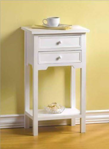 SWM 36644 Mesa auxiliar blanca con 2 cajones y estante inferior