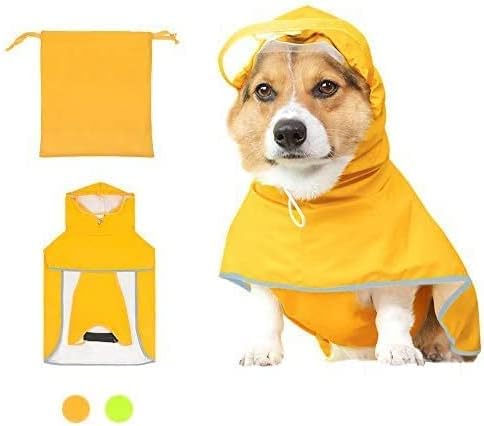 Luccalily Poncho impermeable con capucha para perros y cachorros y perros pequeños a grandes, chaqueta impermeable para perro con tira reflectante,