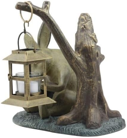 Ebros Gift Verdi – Libro de lectura de conejo caprichoso de aluminio verde de medianoche, estatua de linterna de vela de 10 pulgadas de alto,