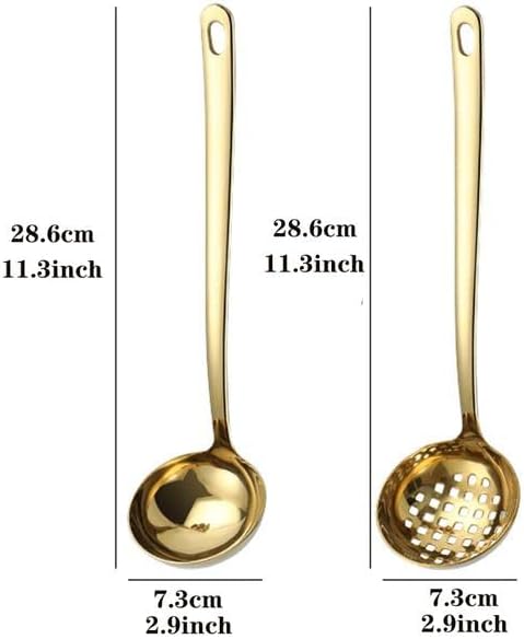 MBBITL Cucharón de sopa Skimmer Cuchara Set Grande 2.9 Pulgadas Tazón Mango Largo Colador Colador De Acero Inoxidable Servidor De Olla Caliente – Oro