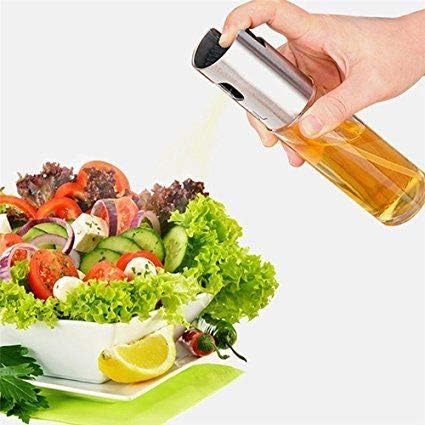 FrontTech Pulverizador de aceite para cocinar, rociador de aceite de oliva, botella de vidrio, botella de vinagre, dispensador de aceite con cepillo