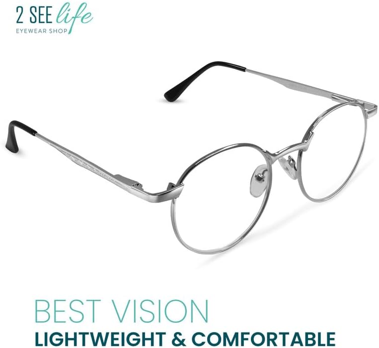 2SeeLife Lentes de lectura con borde de metal plateado para hombres y mujeres para lucir modernos con visión clara, lectores resistentes y duraderos