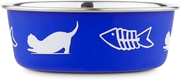 Harmony Fish Lover’s – Cuenco de acero inoxidable antideslizante para gatos, 1 taza