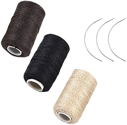 3 rollos de hilo de coser de algodón, hilo de tejer para hacer peluca, extensión de cabello, hilo de trama de peluquería, hilo negro, marrón, beige,