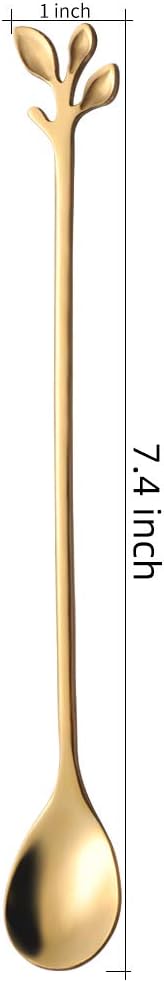 AnSaw Gold Leaf Handle – Cucharas largas de acero inoxidable de 7.4 pulgadas para café y té, cucharas para remover café, juego de 20
