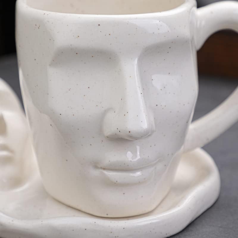 Juego de tazas de besos Taza de cerámica de cara humana Taza de café Pensador Creativo Taza de café Divertida forma de cara taza con bandeja Set