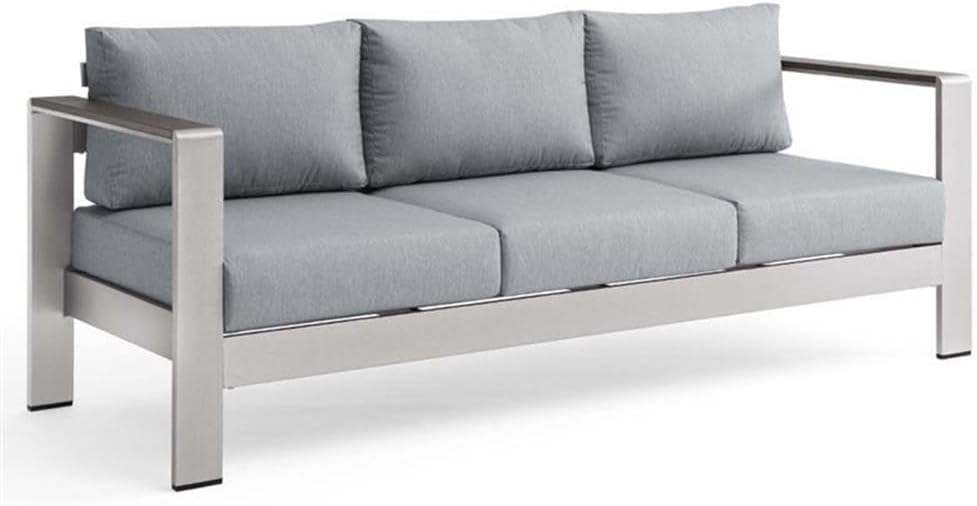 Modway Sofá de aluminio y tela para patio al aire libre Shore en platagris