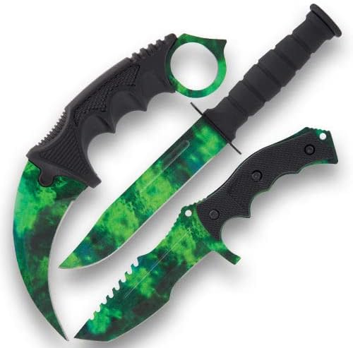 BLACK LEGION Poison Cloud – Juego de cuchillos triples, incluye cuchillos Karambit, Survival y Sawback, cuchillas de acero inoxidable, asas de TPU,