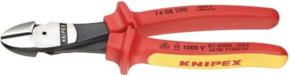 KNIPEX Herramientas – Cortadores diagonales de alto apalancamiento, aislamiento de 1000 V (7408200SBA), 8 pulgadas, rojo