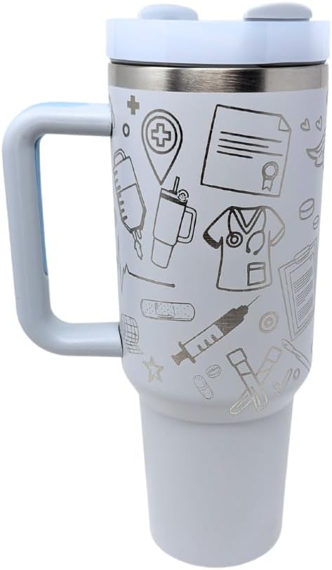 Vaso de acero inoxidable de doble pared de 40 onzas, con tapa y popote (niebla, cuidado de la salud)