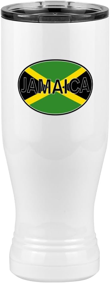 Just So Posh Jamaica – Vaso ovalado con tapa, diseño de bandera de país ovalada europea, color blanco de 20 onzas, color camello polar, acero