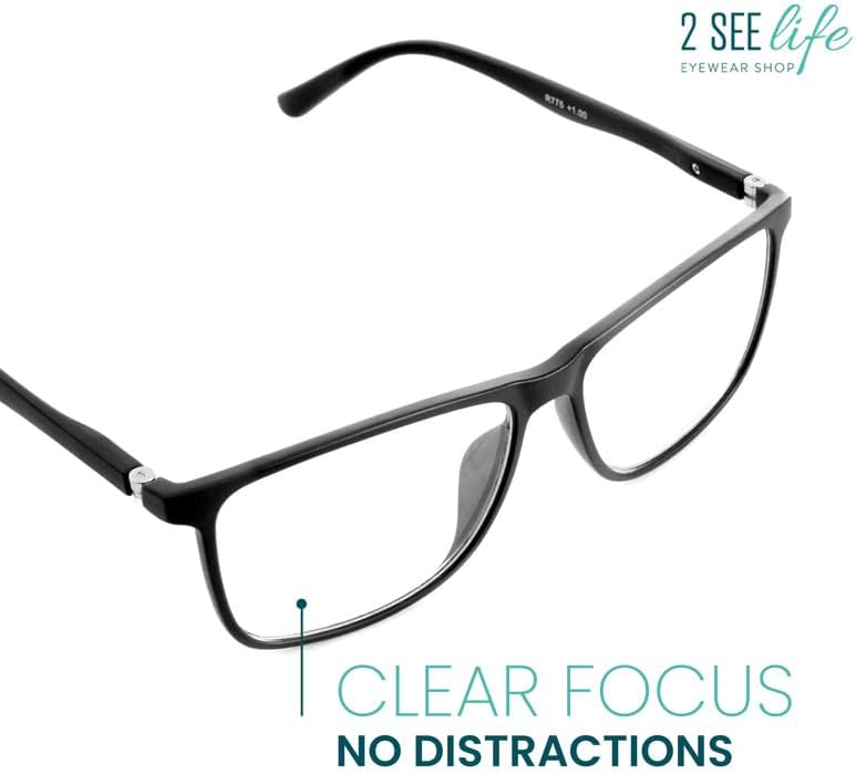 Anteojos de lectura de marco grande negro mate para hombre para lucir modernos con alta visión, lectores resistentes y duraderos para hombres,