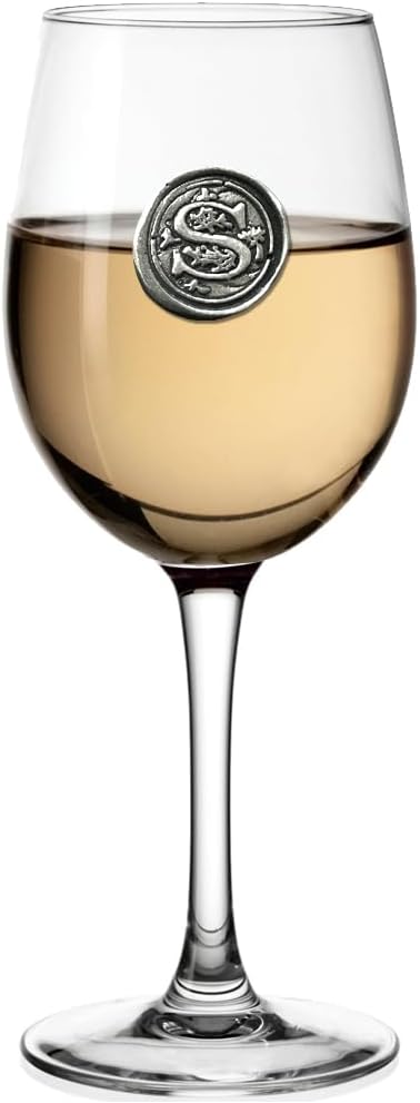 English Pewter Company – Copa de vino con monograma personalizado con tu elección de inicial, regalo único para hombres o mujeres, cumpleaños,