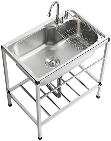 Fregadero independiente de acero inoxidable, fregadero de cocina comercial, 1 compartimento con grifo, lavabo de lavado a mano para lavandería,