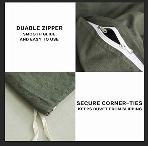 ECOCOTT Juego de funda de edredón verde militar, tamaño California King, 100% algodón lavado, duradero, suave y cómodo, funda de edredón de 3 piezas