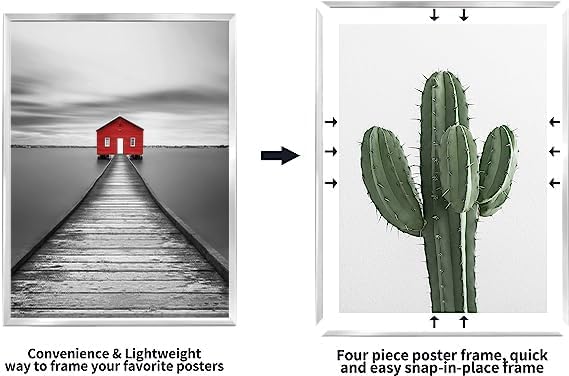 ELSKER&HOME Paquete de 3 marcos de póster de 18 x 24 pulgadas, color plateado para montaje en pared horizontal o vertical, resistente y resistente a