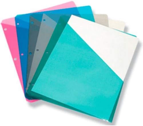 1InTheOffice Divisores de 3 anillas, separadores de carpetas de plástico, separadores de carpetas con bolsillos, colores surtidos, juego de 5
