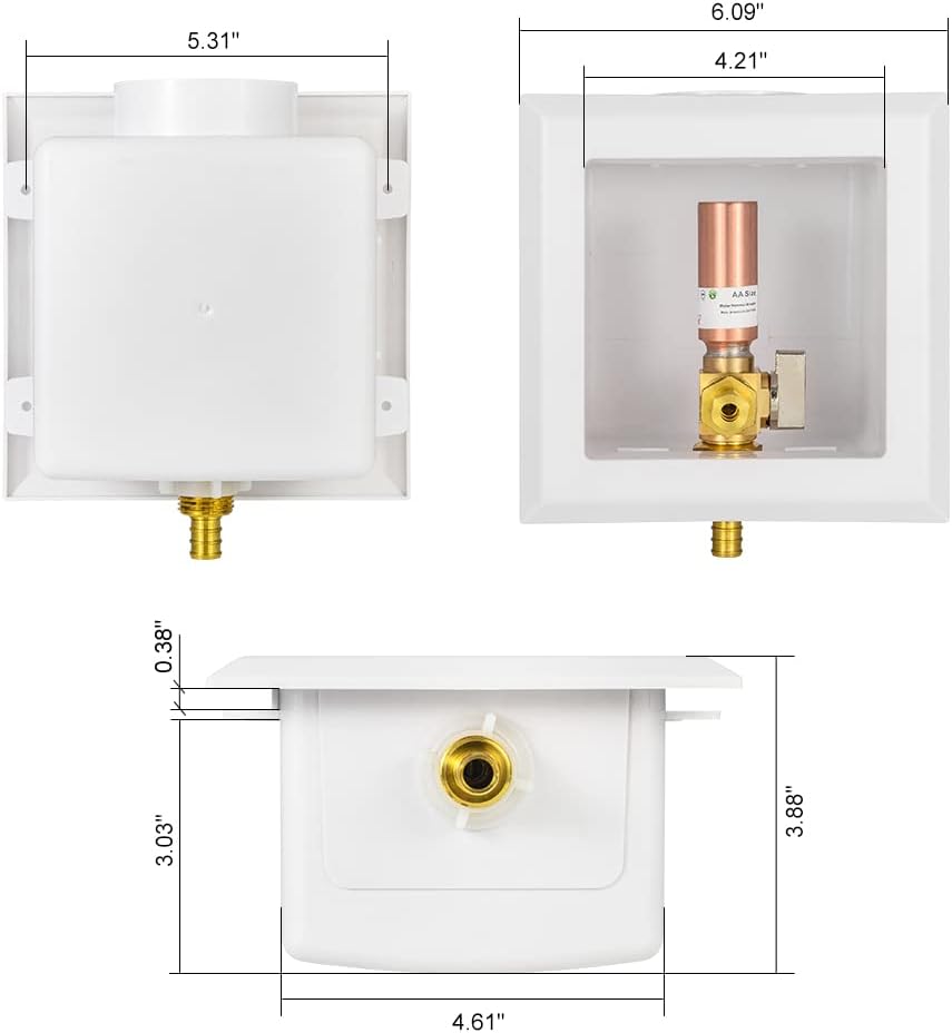 EFIELD Caja universal para máquina de hielo, conexión de entrada de crimpado Pex de 12 pulgada con válvula de bola de 14 vuelta instalada (crimpado