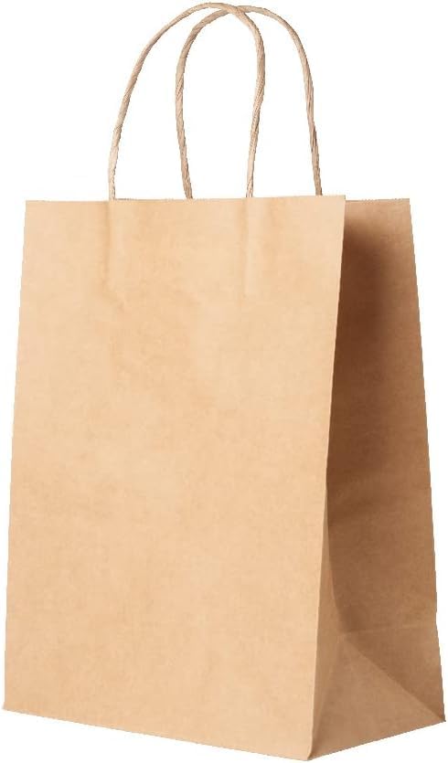 JQ – Bolsas de papel kraft recicladas de 10 x 5 x 13 con asas, 250 piezas, bolsas de papel marrón con asas, bolsas de regalo a granel, bolsas de