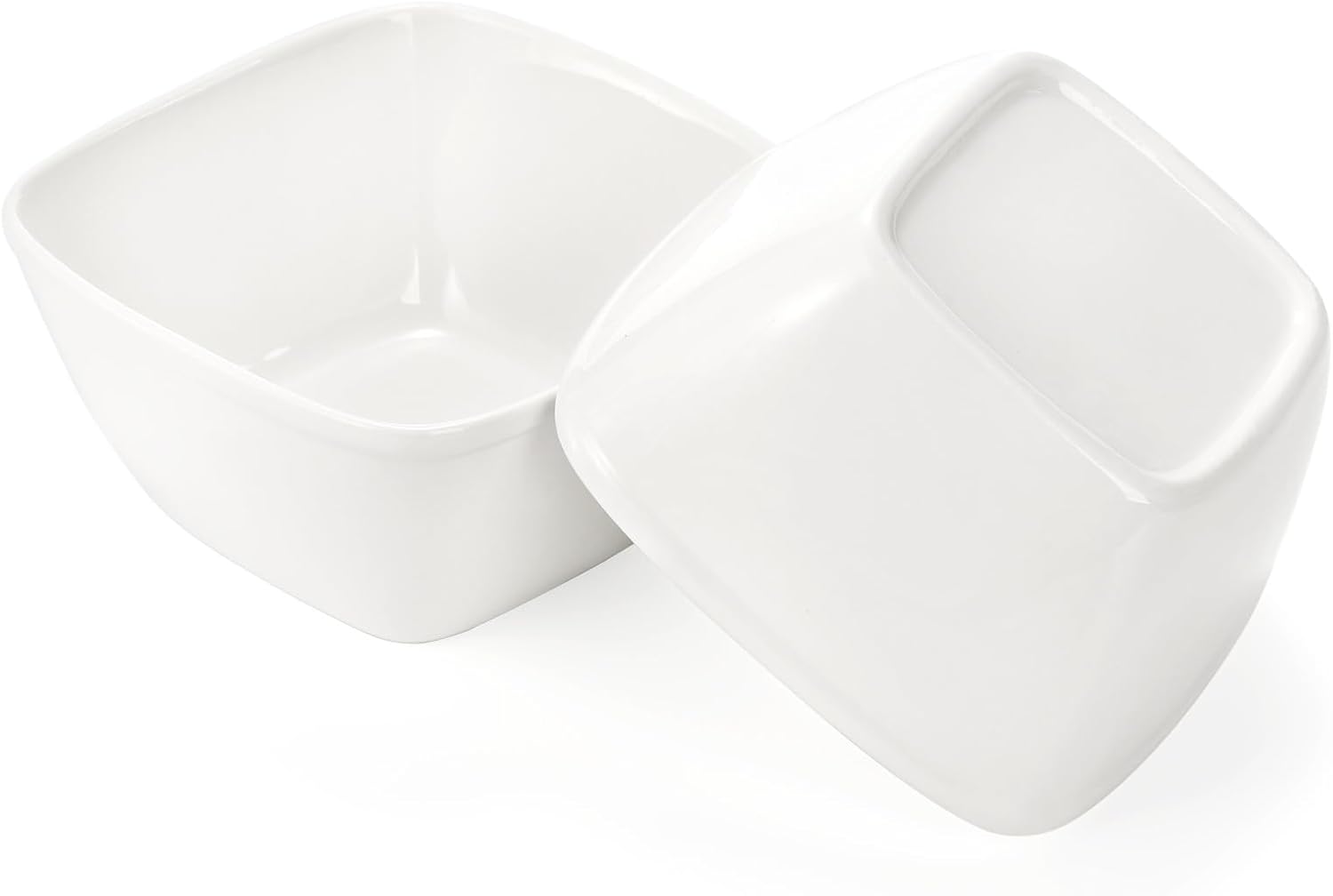 ZENFUN Juego de tazón cuadrado de 10 onzas, cuencos de ramekin de Pocelain con soporte de estante de metal, platos pequeños blancos, bandeja para