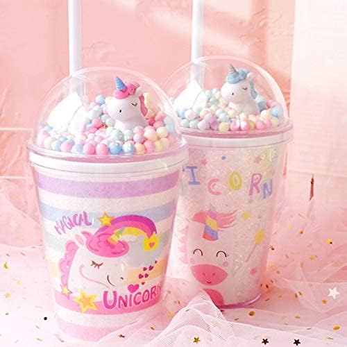 Vasos de unicornio con pajita para fiestas infantiles, vasos de viaje, tazas de café helado, vaso de plástico reutilizable, botella de agua Gfit