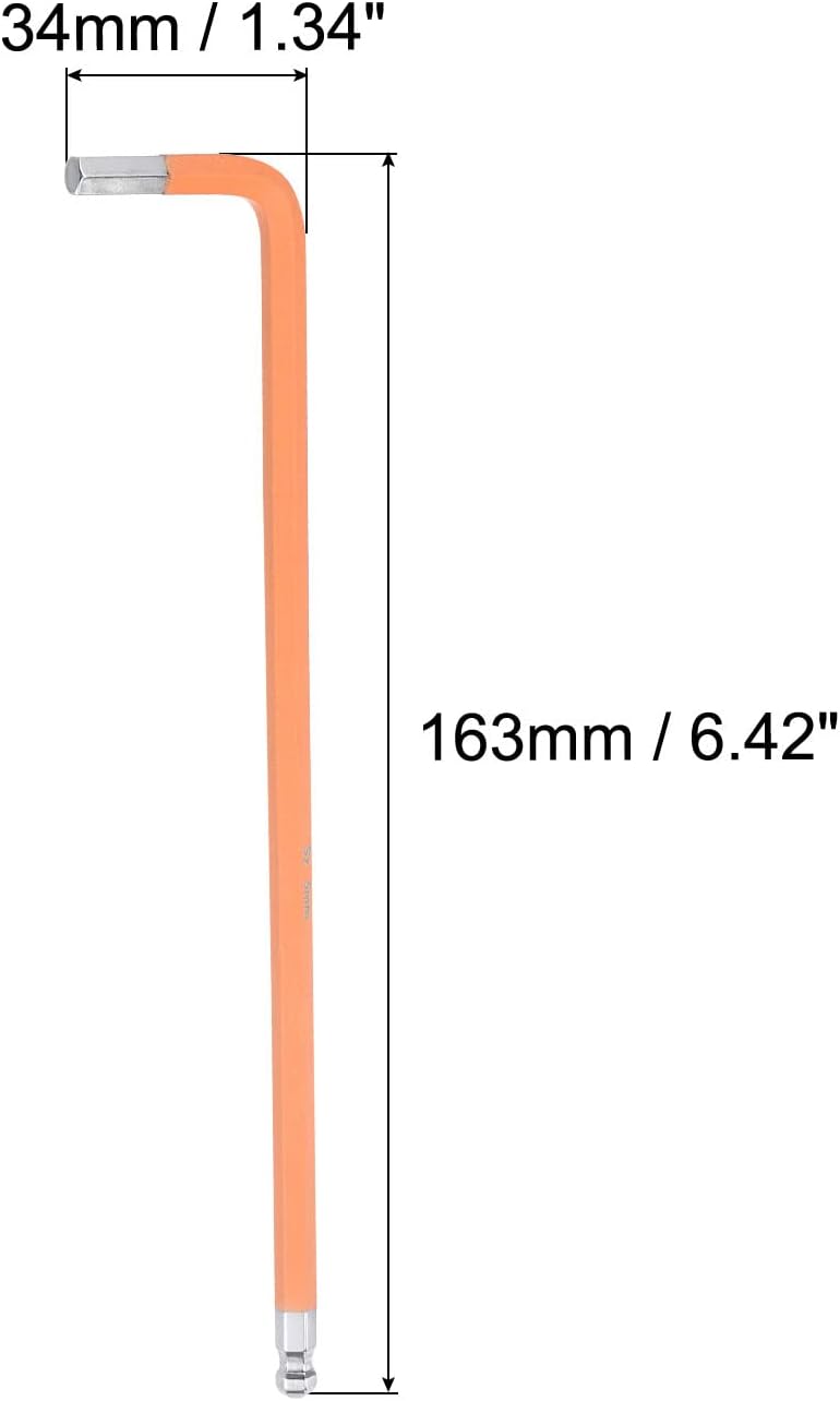 uxcell llave dominante del hex. del extremo de la bola de 16.4 ft m, herramienta de reparación de acero en forma de L del brazo largo S2