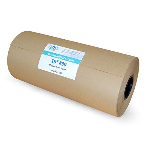 IDL Packaging – KP-181200 Rollo de papel Kraft marrón grande de 18 pulgadas x 1200 pies – Papel de embalaje Kraft natural para embalaje – Papel