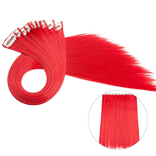 Extensiones de cabello lacio de 22 pulgadas, 12 piezas de extensiones de cabello sintético con clip para mujeres, niños y niñas, color rojo