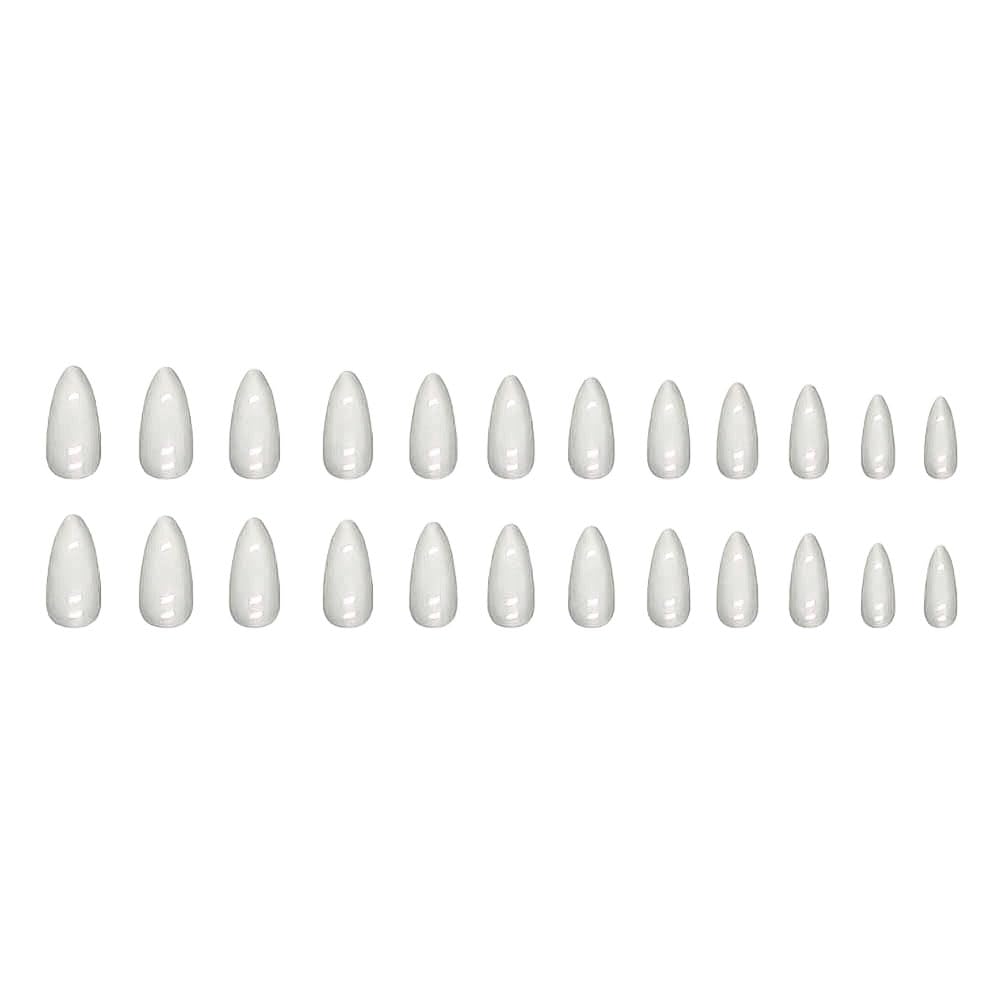 24 uñas postizas medianas a presión de almendra, uñas postizas cromadas blancas perla brillante, uñas postizas de cobertura completa, uñas acrílicas