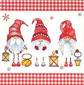 Irvint – Juego de 2 servilletas individuales de papel de decoupage para fiestas de Navidad, gnomos de Navidad, decoración de acuarela, servilletas