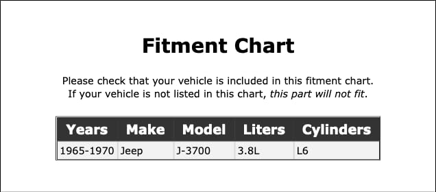 Junta de bomba de agua del motor compatible con Jeep J-3700 3.8L L6 1965 1966 1967 1968 1969 1970 PC-756713
