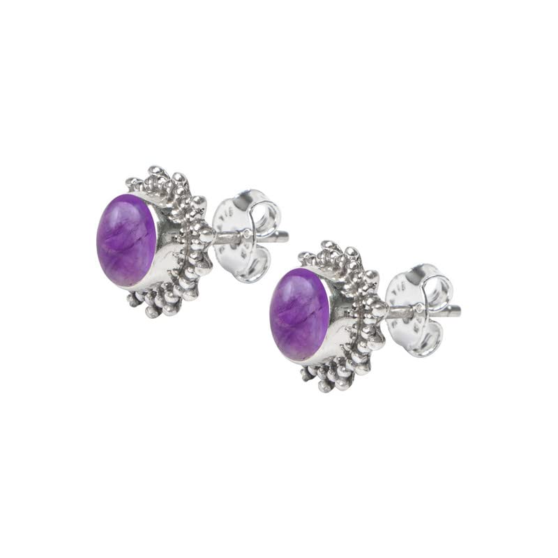 Amethyst Stone Stud Earring, Handmade 925 Sterling Silver Stud Earrings for Women and Girls, Solitaire Stud Earring, Round Stone Stud Earrings, Gift