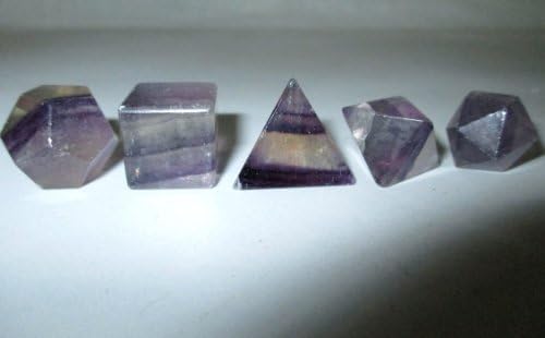 Juegos de geometría sagrada de flurita púrpura azabache, folleto gratuito Jet International Crystal Therapy 5 piedras platónico sólido sólido grado