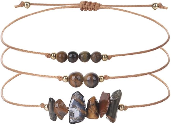 COLORFUL BLING 3 pulseras de piedra natural para mujeres y hombres, pulseras de cuentas de cristal curativo, amatista espiritual, cuarzo rosa,