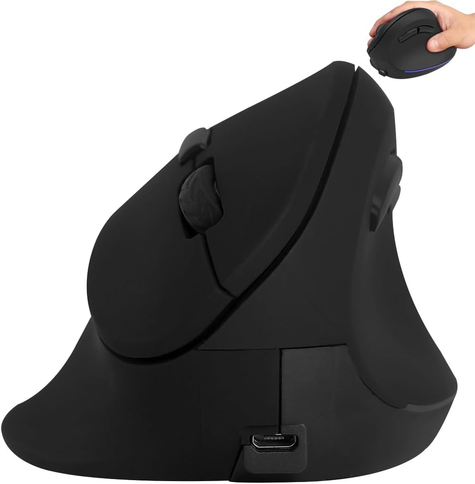 Ratón inalámbrico ergonómico vertical para manos grandes, silencioso, silencioso, Ergo, luz LED azul, 3600 DPI, túnel carpiano, cómodo mouse