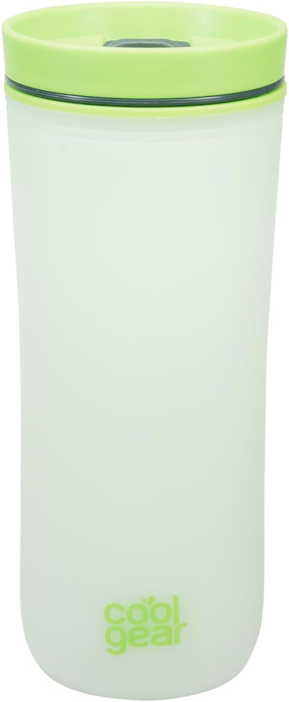 COOL GEAR Paquete de 2 tazas de viaje de café Sumatra de 16 onzas con tapa deslizante resistente a derrames  Vaso de color reutilizable – RosaVerde