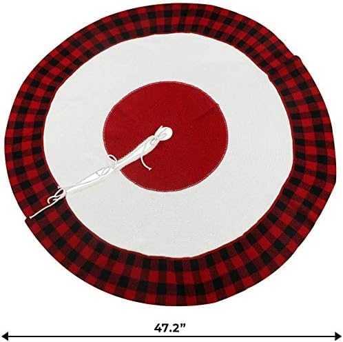 Falda de árbol de Navidad, 47 pulgadas, falda de árbol rojo de punto con cordones para decoraciones rústicas de Navidad, cuadros