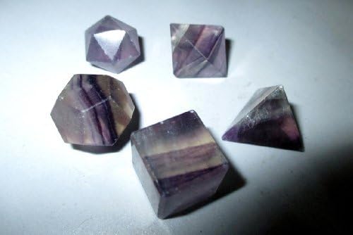 Juegos de geometría sagrada de flurita púrpura azabache, folleto gratuito Jet International Crystal Therapy 5 piedras platónico sólido sólido grado