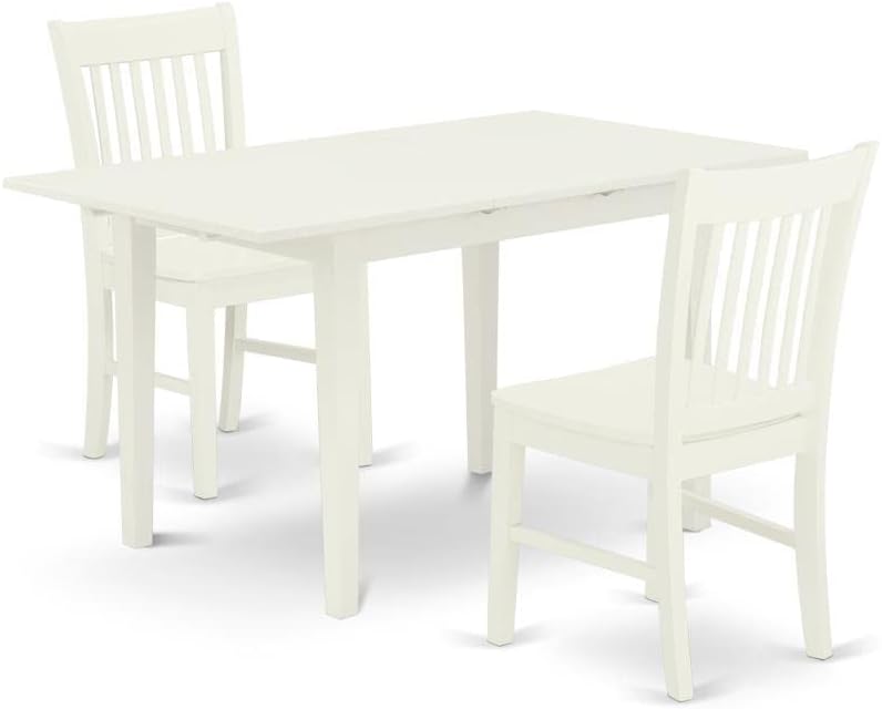 East West Furniture NOFK3-LWH-W – Juego de muebles de habitación de 3 piezas que contiene una mesa rectangular de madera con hoja de mariposa y 2