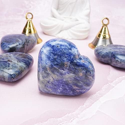 Crocon Juego de piedras de soplo con forma de corazón de sodalita de 1.969 in, 450 quilates, bolsillo de cristal curativo, colección de piedras de
